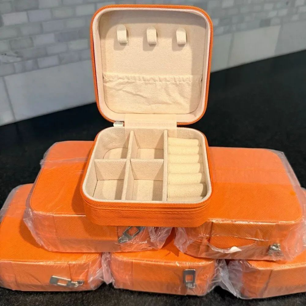6 Orange Vegan Leather Travel Jewelry Cases — Bridesmaid Gift Collection